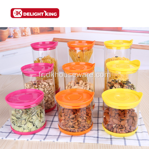 Snacks en verre Banque de rangement de grains avec couvercle en plastique